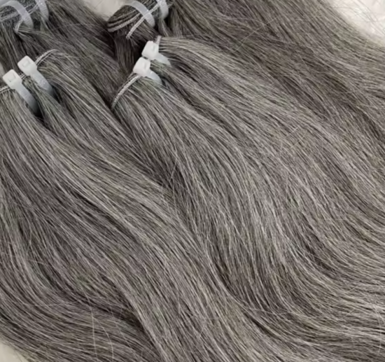 Human hair Weft Grey mix