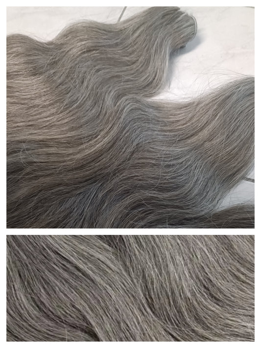 Human hair Weft Grey mix